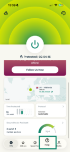 ExpressVPN iOS app showing the help icon.