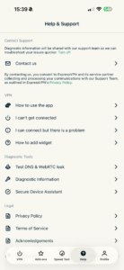 ExpressVPN iOS app help articles.
