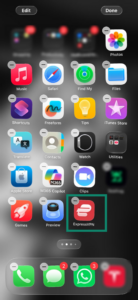 iOS home screen showing ExpressVPN app.