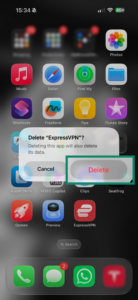 iOS home screen showing how to delete ExpressVPN app.