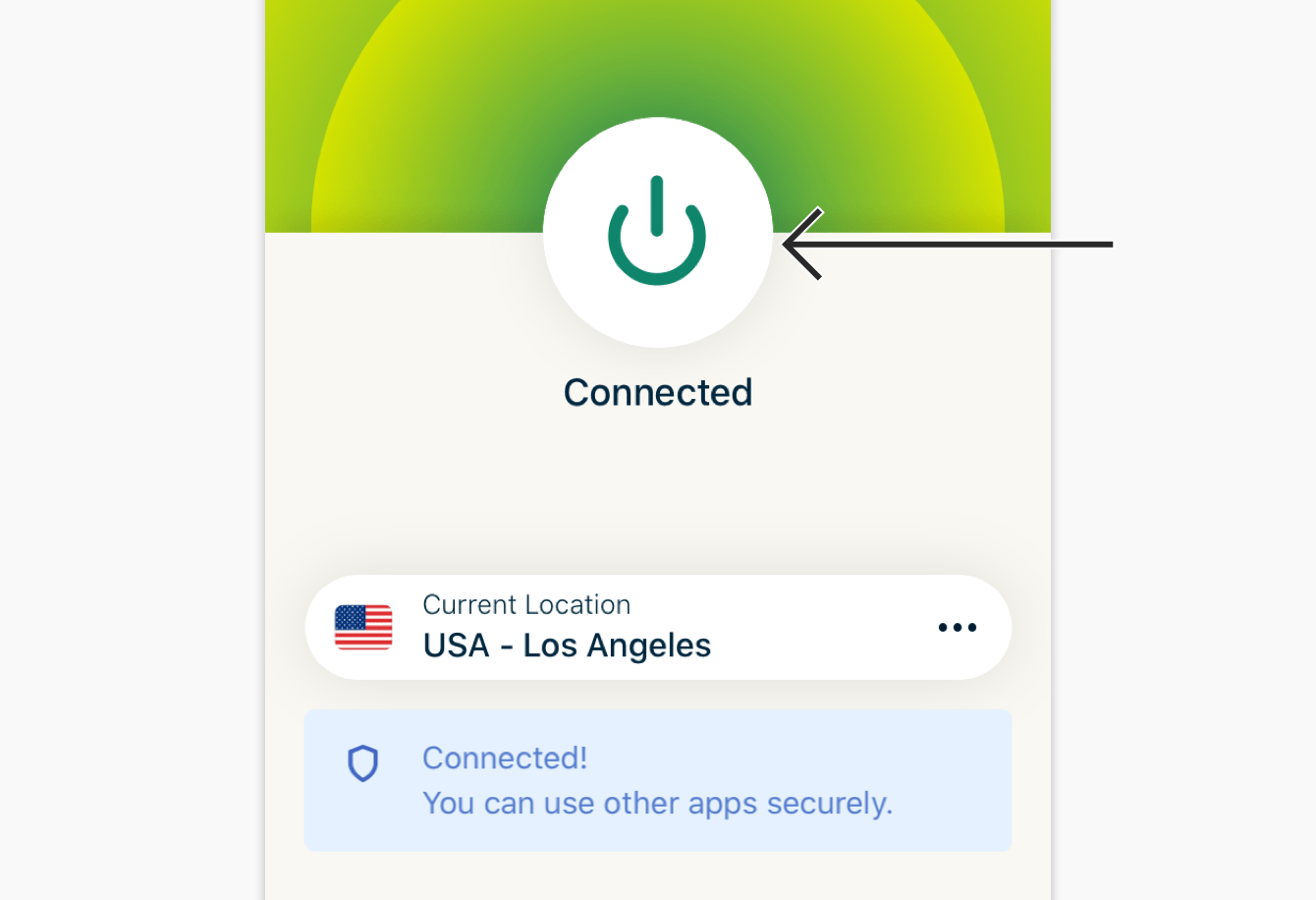 Tap the On Button to disconnect.