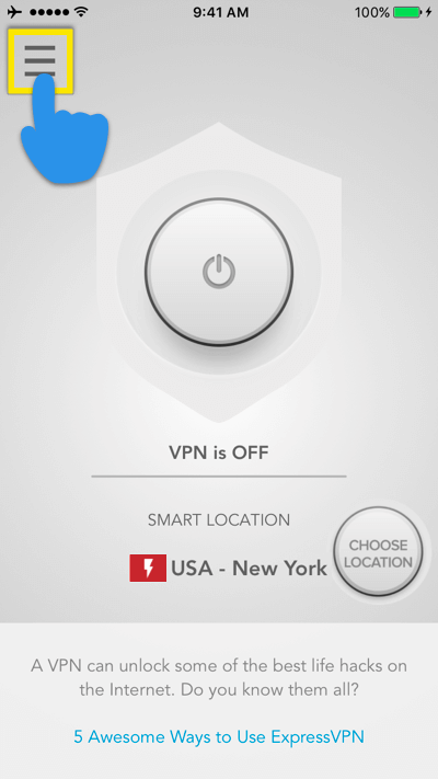 expressvpn ios options menu