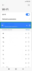 The current Wi-Fi connection on Android highlighted in Wi-Fi settings.