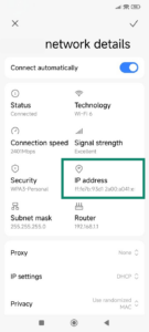The IP address field in Wi-Fi settings on Android