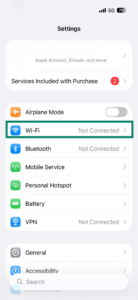The "Wi-Fi" option in iOS settings menu highlighted.
