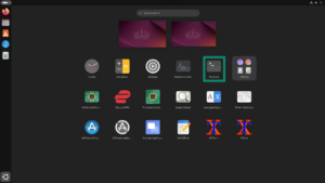 The Terminal app on Linux highlighted in the app menu.