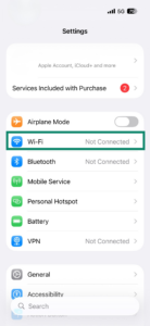 iOS's Settings menu, highlighting the 'Wi-Fi" option.