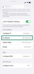 The IP Address field in iOS Wi-Fi settings.