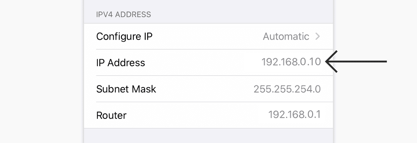 Your device’s private IP address will be shown next to “IP address.”
