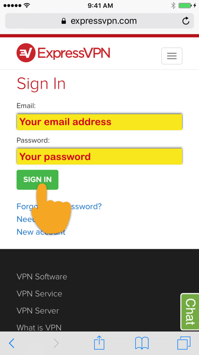 sign in to expressvpn on ios