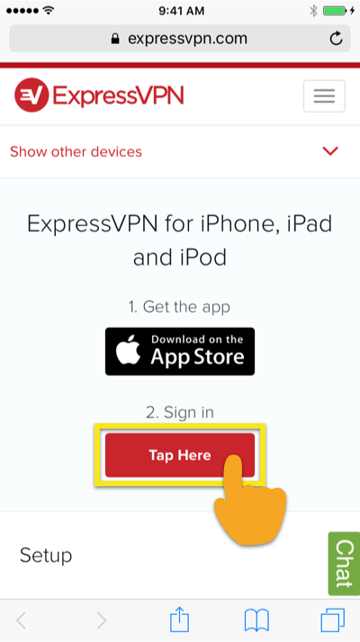 tap here sign in expressvpn ios