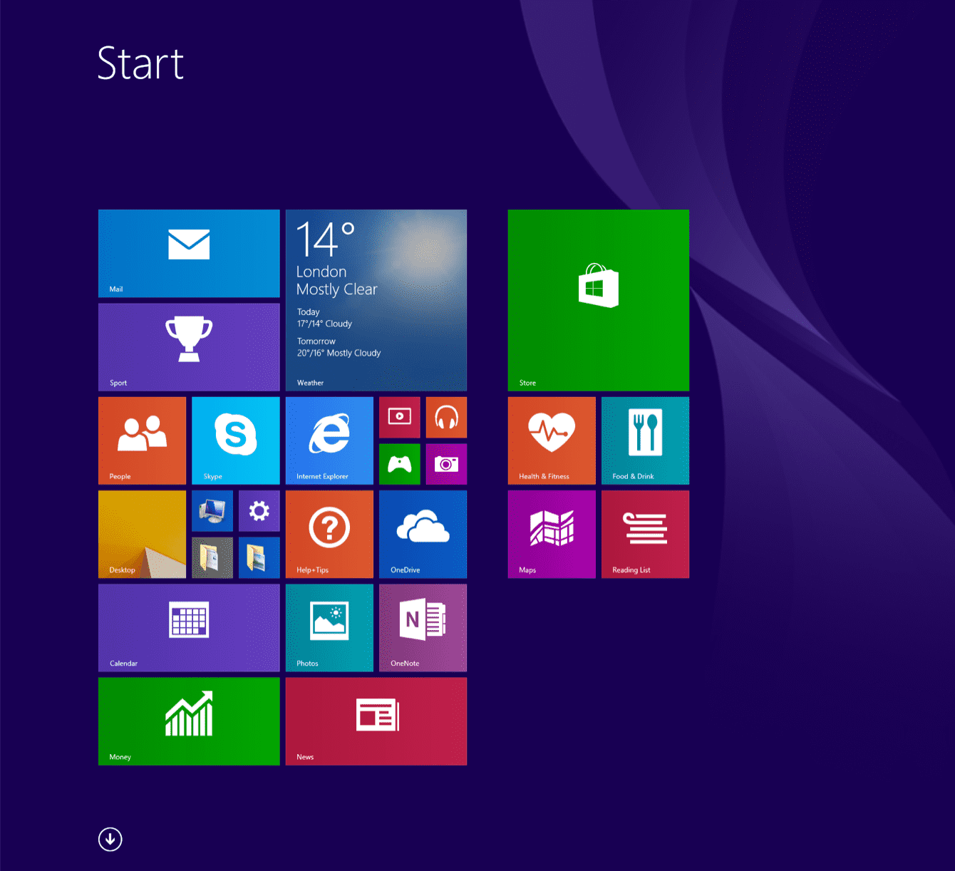 Windows 8.1 “Start” menu.