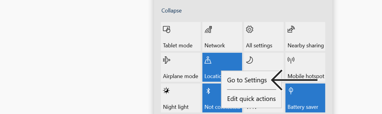 Right click “Location,” then select “Go to Settings.”