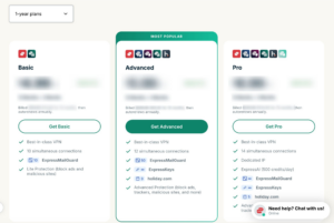 ExpressVPN's subscription page on desktop.