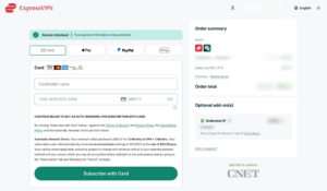 ExpressVPN's checkout page on desktop.