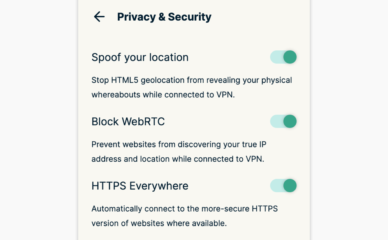 You can apply additional privacy and security features in "Privacy & Security."