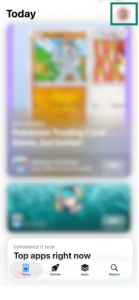 The iOS App Store 'Today' tab with a green box highlighting the user profile icon in the top right corner.