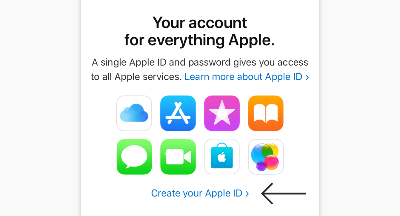 Tippen Sie auf "Ihre Apple ID erstellen."