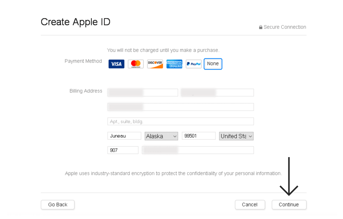 After entering your payment method, click "Continue."