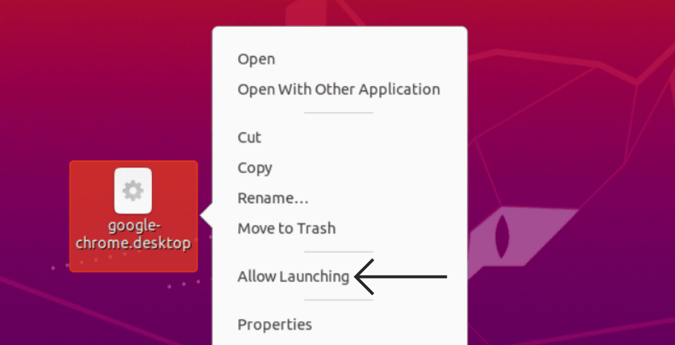 Right-click google-chrome.desktop, then select “Allow Launching.”