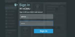 Asus router sign-in interface showing a password input field with masked characters and a highlighted "Sign In" button.