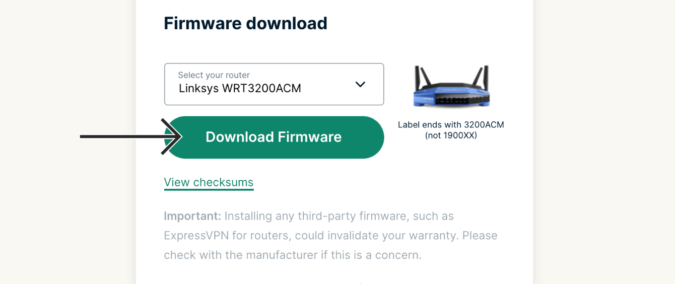 เลือกเราเตอร์ของคุณ จากนั้นคลิก "Download Firmware."