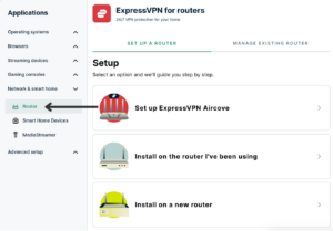 ExpressVPN+ Portal setup screen with Router option highlighted.