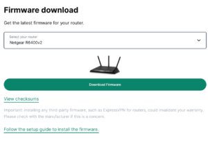 ExpressVPN Download Firmware screen with Netgear router selected.