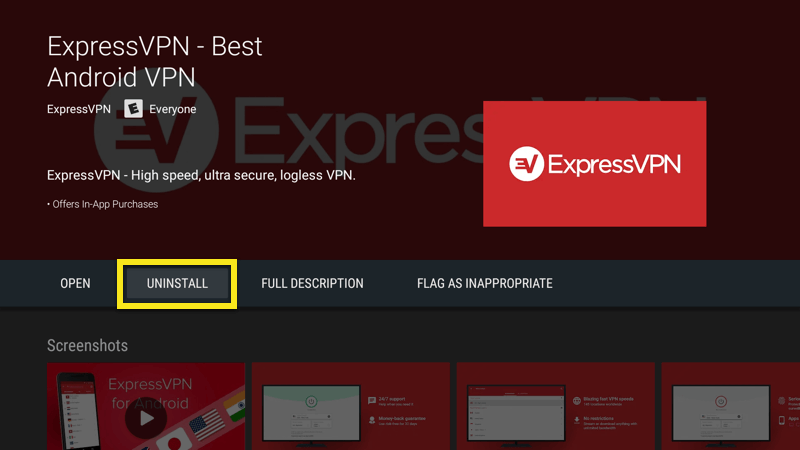 Uninstall the ExpressVPN app on Nvidia Shield.