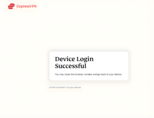 ExpressVPN Device Login Successful page on Windows.