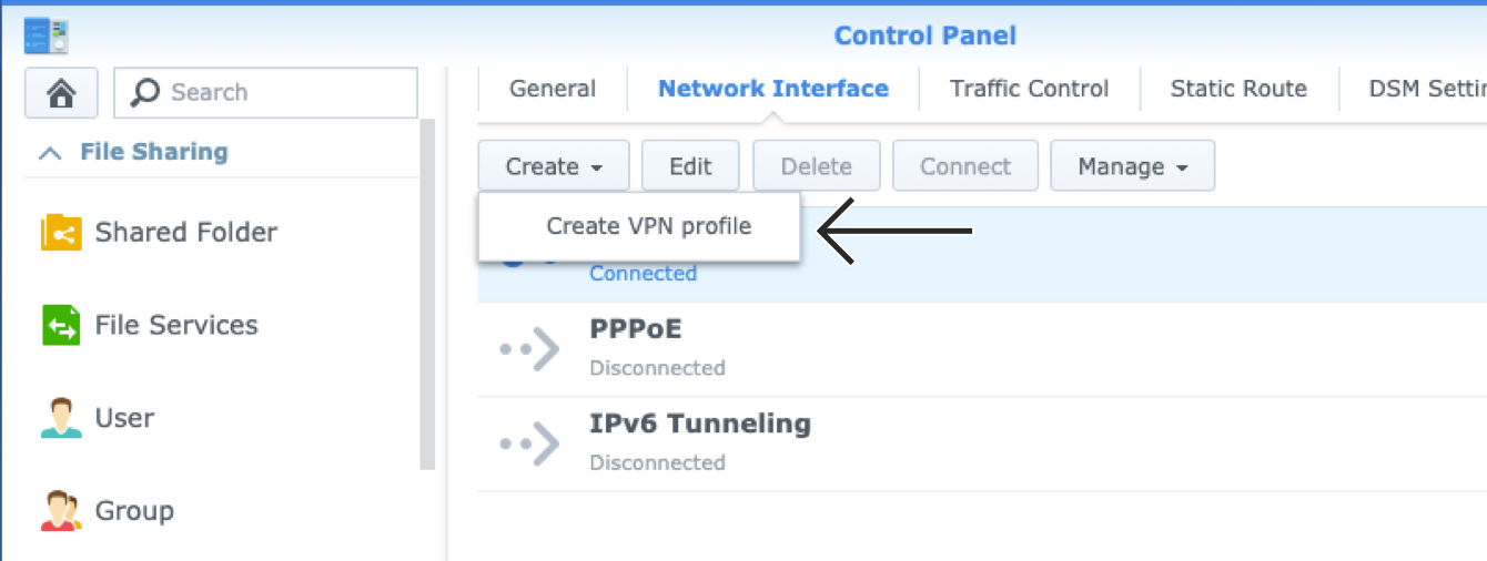 "VPN profili oluştur"a tıklayın.