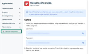 The "Manual Configuration" option in ExpressVPN+ highlighted.