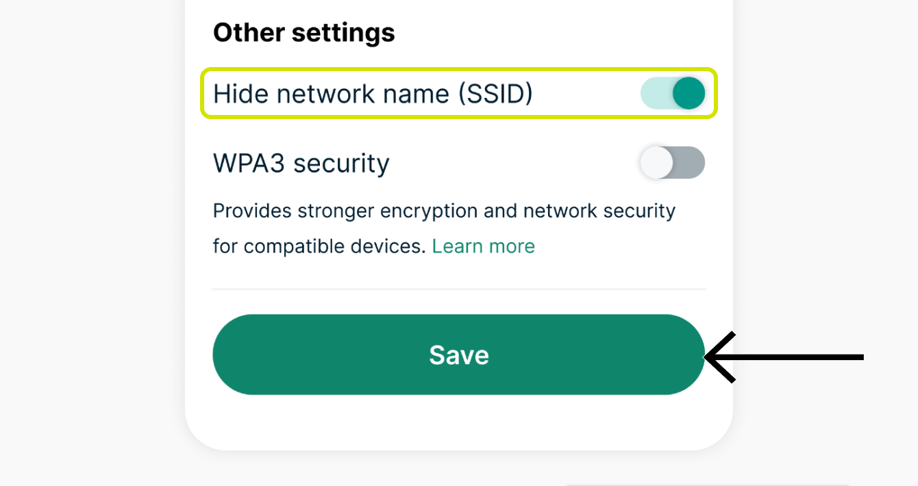 Wählen Sie "Netzwerkname (SSID) verbergen".