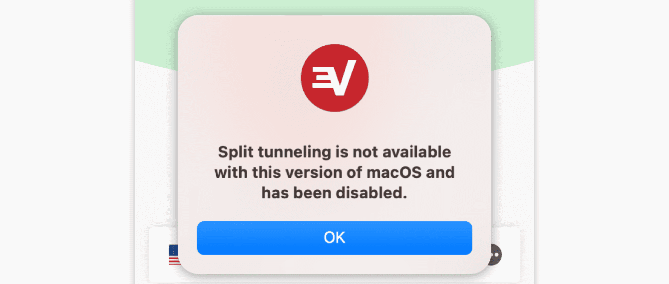  You will see a warning that says “Split tunneling is not available with this version of macOS and has been disabled” after the upgrade.