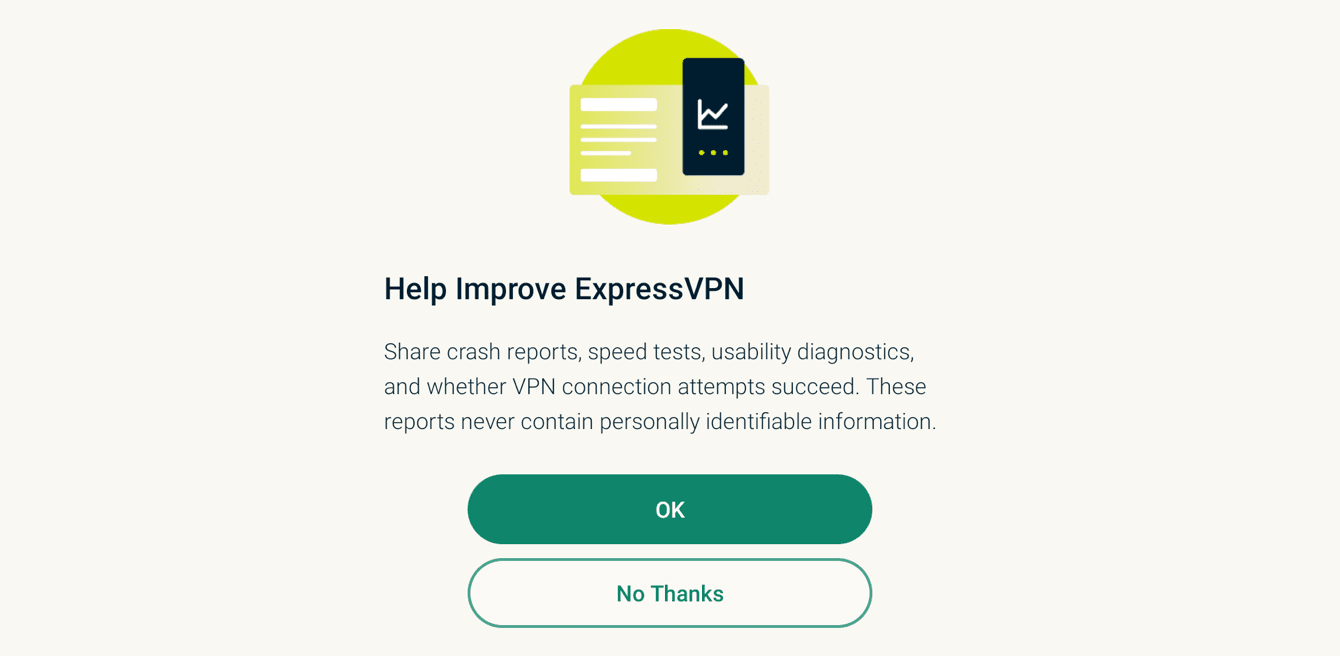 Seleccione su preferencia sobre ayudar a mejorar a ExpressVPN.