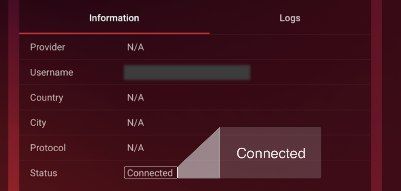 You will see “Connected” next to “Status.”