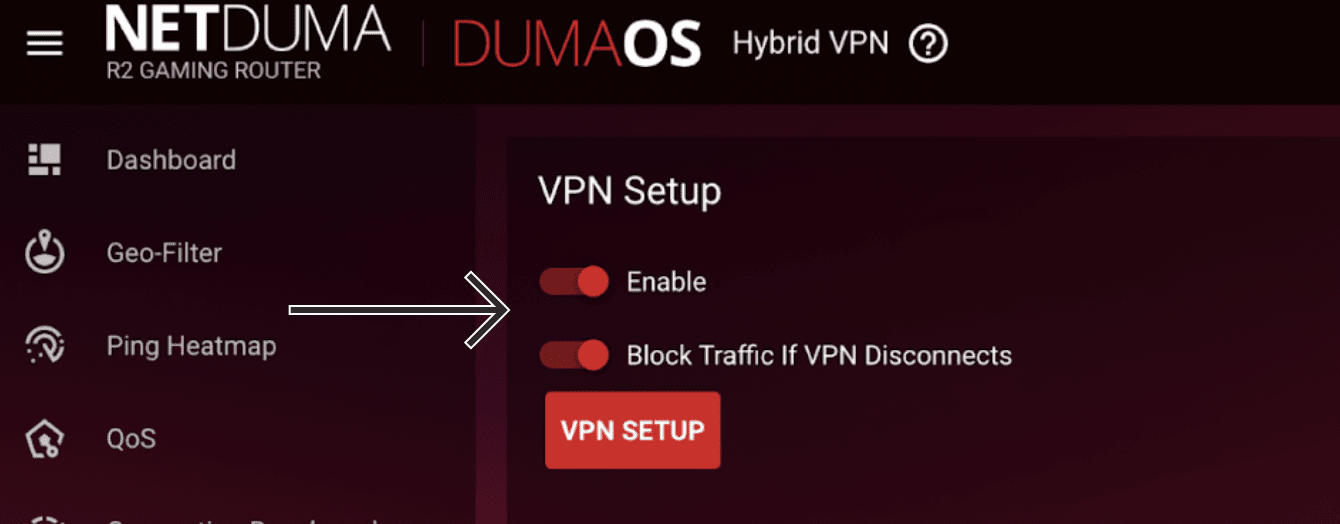 Toggle “Enable” and “Block traffic if VPN disconnects” on.