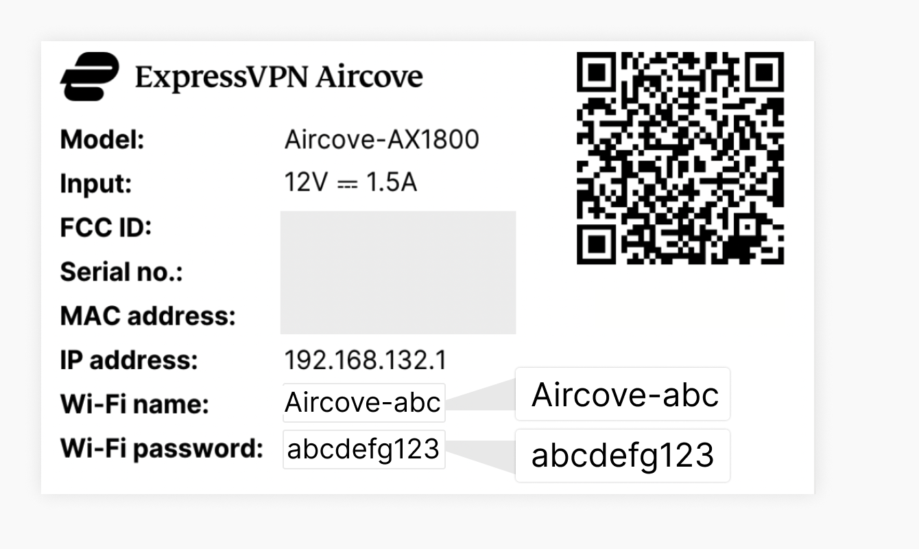 wifi-etikett på Aircoves undersida