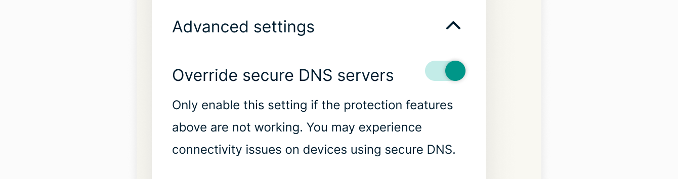 Override secure DNS servers setting on Aircove dashboard