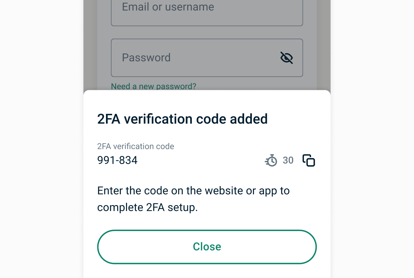 2FA code confirmation pop-up on ExpressVPN Keys