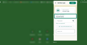 ExpressKeys app add new login options showing username or email highlighted.