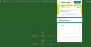 ExpressKeys app add new login options showing website URL field highlighted.